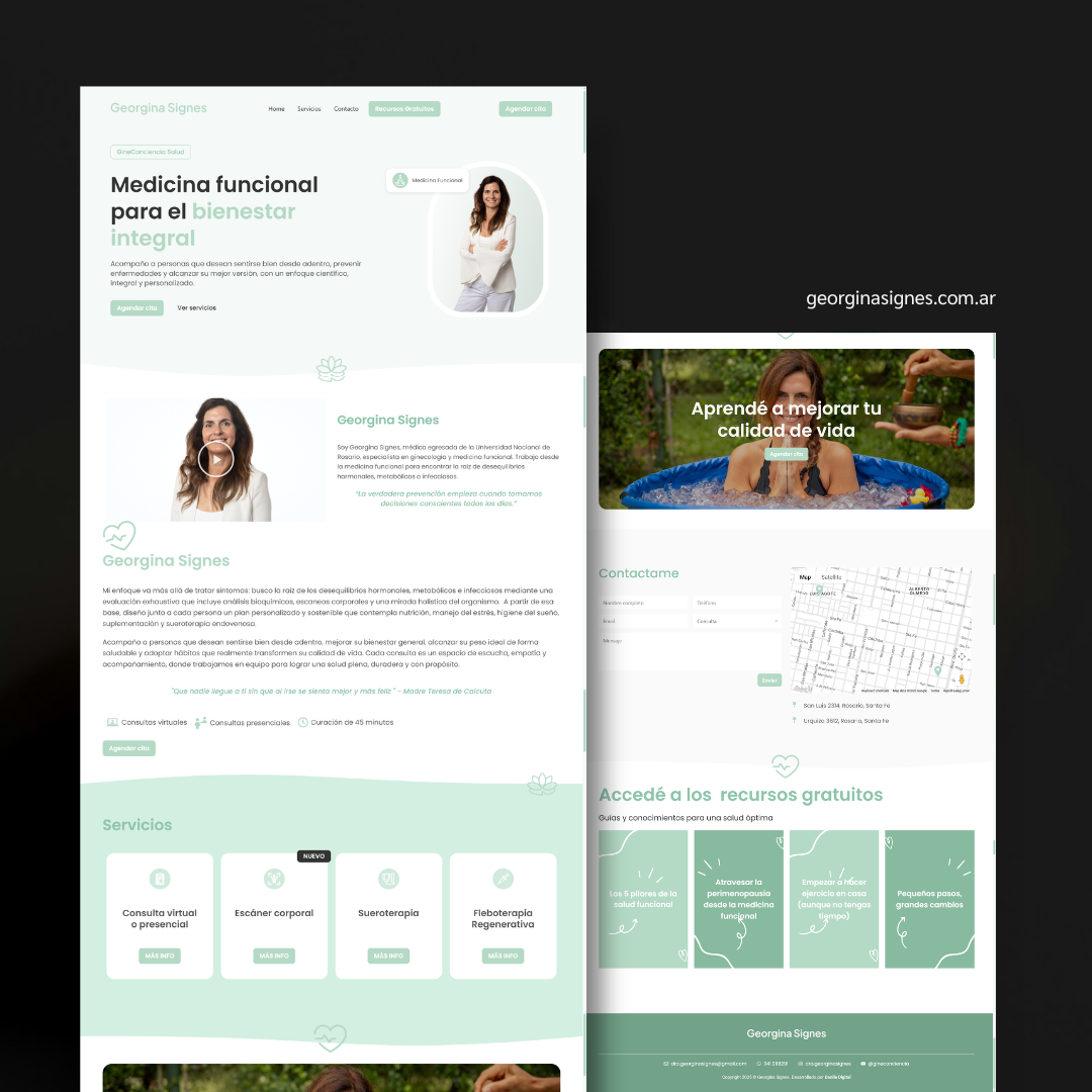 Georgina Signes - Landing page full con descarga de recursos gratuitos para médica especialista en medicina funcional.