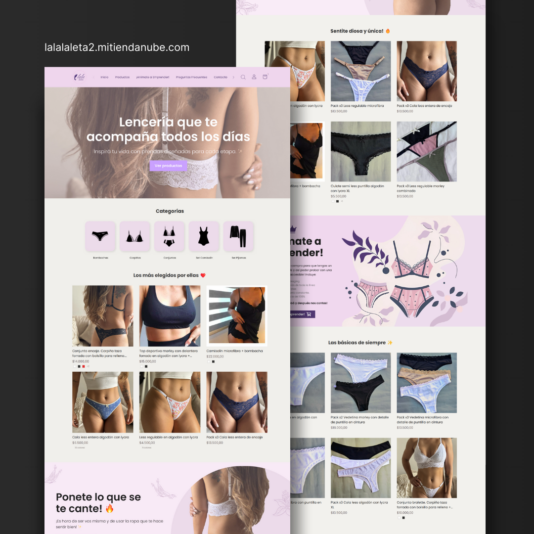 La Laletta - E-commerce de lencería femenina con categorías, filtros y experiencia de compra optimizada en Tienda Nube.