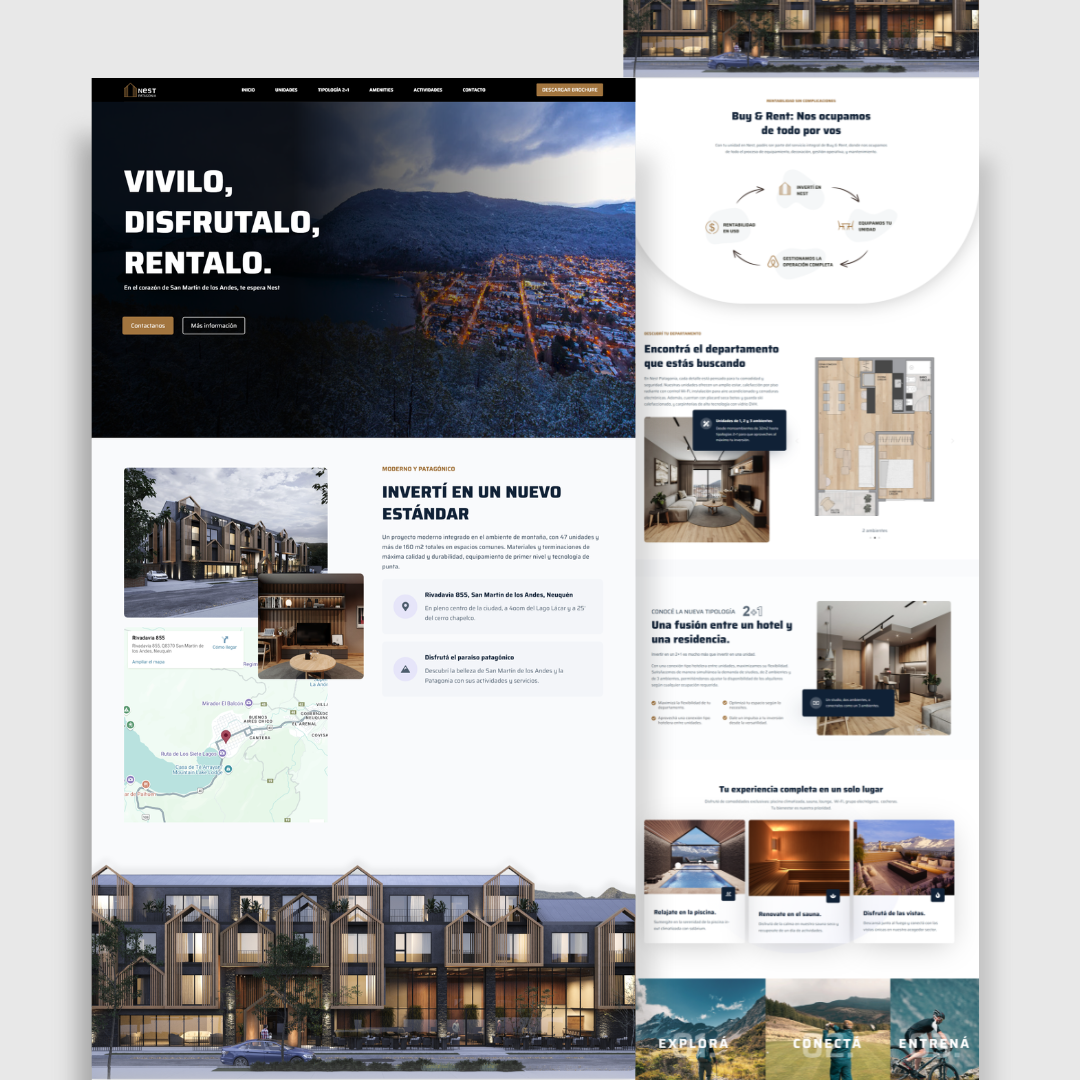 Nest Patagonia - Landing page con SEO avanzado para desarrollo inmobiliario de lujo en la Patagonia.
