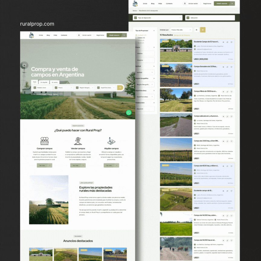 Rural Prop - Plataforma especializada con filtros para compra y venta de campos rurales.