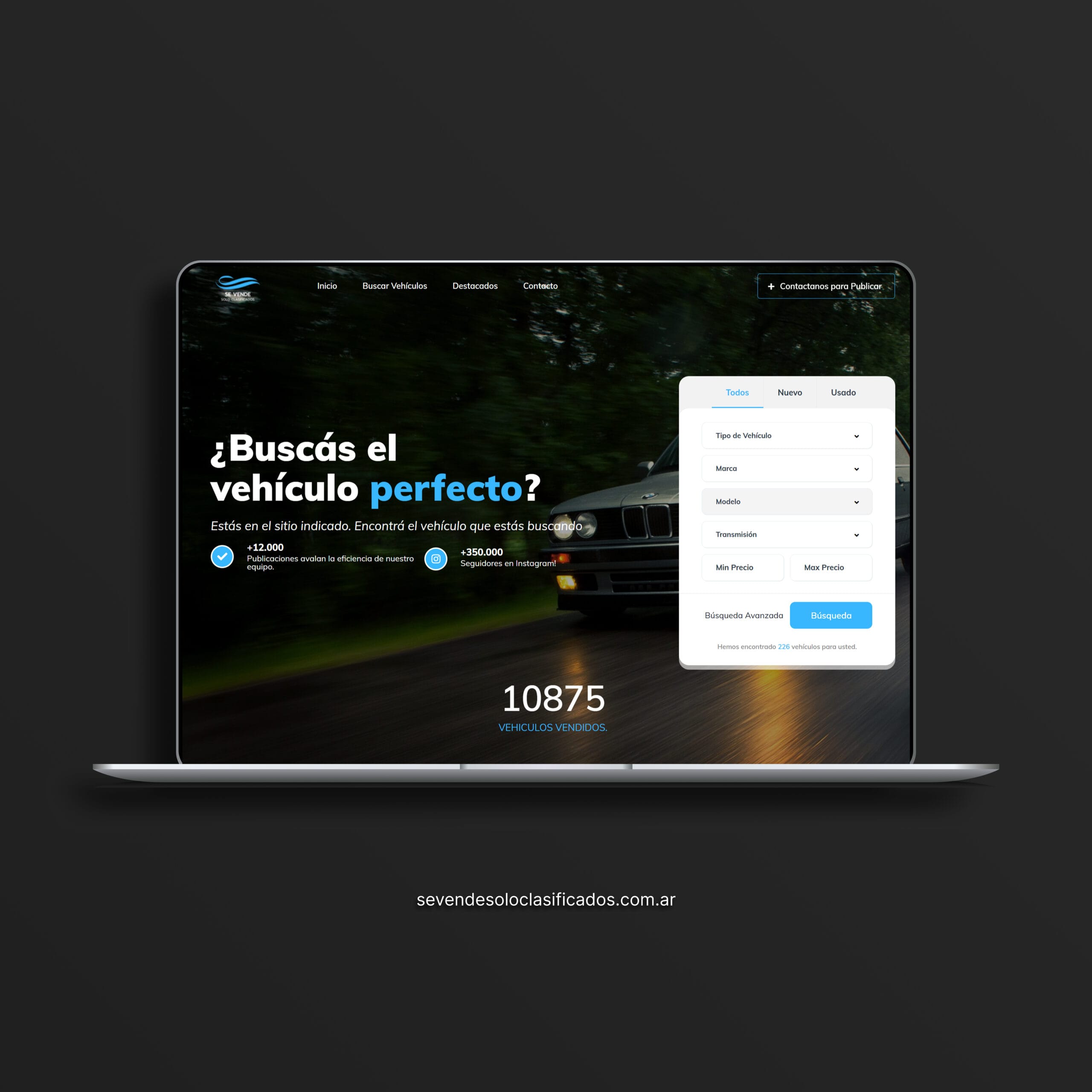 Se Vende Solo - Plataforma de clasificados de vehículos con filtros de búsqueda avanzada, registro de usuarios y sistema completo.